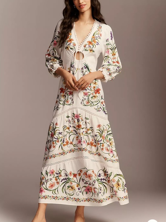 FARM Rio Dresses & Skirts - Farm Rio x Anthropologie Long-Sleeve Cutout Maxi Dress